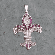 FLEUR DE LIS, LUXURY SILVER PEDNANT WITH RUBIES AG 925 - PENDANTS