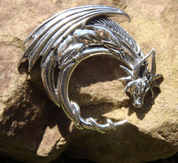 MOON DRAGON, SILVER PENDANT - PENDANTS