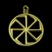 KOLOVRAT, SLAVIC SUN WHEEL PENDANT, 14K GOLD - SCHMUCK AUS GOLD