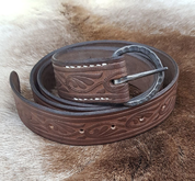 DECORATED LEATHER BELT, BROWN - CEINTURES EN CUIR