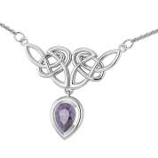 NECKLACE WITH LARGE AMETHYST, MODERN CELTIC ART, AG 925 - NECKLACES