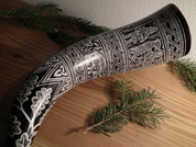 ENGRAVED DRINKING HORN WITH PRE-VIKING MOTIFS, 0.3 L - DRINKING HORNS