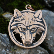 WOLF DEN KOPF IN DEN RING, BRONZE, AMULETT - TIERE ANHÄNGER