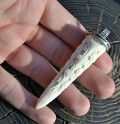 CARVED ANTLER PENDANT, VIKING STYLE, STERLING SILVER - PENDANTS