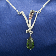 TRACIE, SILVER NECKLACE, MOLDAVITE, GARNET - MOLDAVITES, CZECH