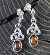 CELTICA, BOUCLES D'OREILLES EN AMBRE, ARGENT - BOUCLES D'OREILLES - BIJOUX HISTORIQUE