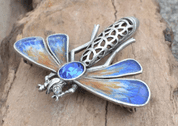 BLUE DRAGONFLY, COSTUME BROOCH WITH A PIN - COSTUME JEWELLERY