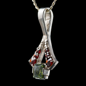 OCTAVIA, MOLDAVITE, GARNET, SILVER PENDANT - MOLDAVITES, CZECH