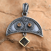 LUNA WITH MOLDAVITE AND GARNET WOMEN'S PENDANT, GOLD-PLATED SILVER - BIJOUX À MOLDAVITES TCHÈQUES