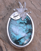 LEAF, OVAL TURQUOISE STERLING SILVER PENDANT - PENDANTS WITH GEMSTONES, SILVER