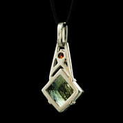 LARISSA, CZECH MOLDAVITE, GARNET, SILVER PENDANT - MOLDAVITES, CZECH