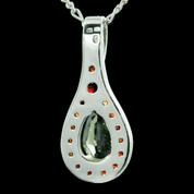 MIRNA, SILVER PENDANT, MOLDAVITE, GARNET - MOLDAVITES, CZECH