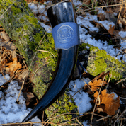 SCOTTISH THISTLE, LEATHER DRINKING HORN HOLDER, BLUE - DRINKING HORNS