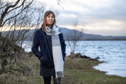 WHITE, UNIFORM AND JEANS MIX STRIPE SCARF, LAMBSWOOL - COUVERTURES ET CHÂLES EN LAINE D'IRLANDE