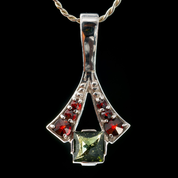 OCTAVIA, MOLDAVITE, GARNET, SILVER PENDANT - MOLDAVITES, CZECH