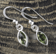 CAIRA, EARRINGS, FACETED MOLDAVITE, SILVER - MOLDAVITES, CZECH