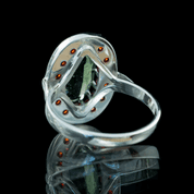 PERUNICA, CZECH MOLDAVITE, GARNET, SILVER RING - MOLDAVITES, CZECH