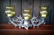 THREE WISE MEN CANDLEHOLDER, PEWTER AND GLASS - TIN GOBLETS