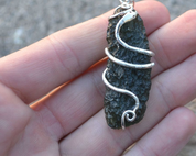 SNAKE, CZECH MOLDAVITE STERLING SILVER PENDANT - MOLDAVITES, CZECH