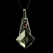 LARISSA, CZECH MOLDAVITE, GARNET, SILVER PENDANT - MOLDAVITES, CZECH