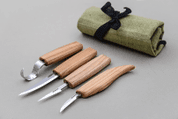 SET OF 4 KNIVES IN TOOL ROLL S09 - CISEAUX À SCULPTER FORGÉS