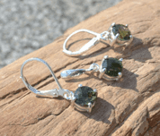 GEMINI, CZECH MOLDAVITE STERLING SILVER SET AG 925 - MOLDAVITES, TEKTITES