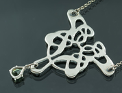 ART NOUVEAU, COLLIER, MOLDAVITE, ARGENT - BIJOUX À MOLDAVITES TCHÈQUES