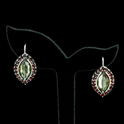 ACAIA, SILVER EARRINGS, MOLDAVITE, GARNET - MOLDAVITES, CZECH