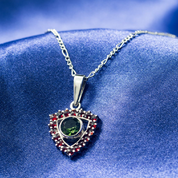 CENTAURI, MOLDAVITE, GARNET, SILVER PENDANT - PENDANTS