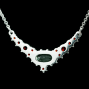 AILIS, SILVER NECKLACE, MOLDAVITE, GARNET - MOLDAVITES, CZECH