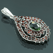 ISIDORA, SILVER PENDANT, MOLDAVITE, GARNET - MOLDAVITES, CZECH