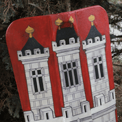 HUSSITE PAVISE SHIELD, HAND-PAINTED WOODEN SHIELD PRAGUE - PAINTED SHIELDS