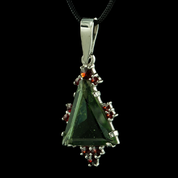 COSMOS, CZECH MOLDAVITE, GARNET, SILVER PENDANT - MOLDAVITES, CZECH