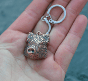 WILD BOAR - BOAR, MASSIVE BOAR'S HEAD BRONZE, KEY RING - PENDANTS, NECKLACES