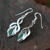 BOUCLES D'OREILLES ELFIQUES, MALACHITE, ARGENT - BOUCLES D'OREILLES, PIERRES PRÉCIEUSES, ARGENT