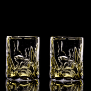 WHISKEY GLASS SET, 2 GLASSES, GREEN FORREST - HISTORICAL GLASS
