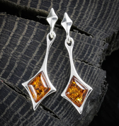 JASNA, BOUCLES D'OREILLES EN AMBRE, ARGENT - AMBRE ET ARGENT