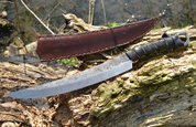 LONG IRON AGE KNIFE, SHARP WITH LEATHER SHEATH - MESSER