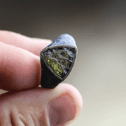 TRANGLE SILVER MOLDAVITE RING - MOLDAVITES, CZECH