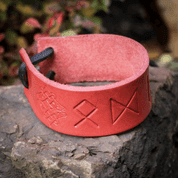 ODIN, LEATHER BRACELET, RED - WRISTBANDS