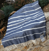 BLUE & WHITE STRIPE, BLANKET LAMBSWOOL, IRELAND - WOOLEN BLANKETS AND SCARVES, IRELAND