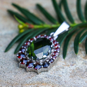 MILLA, SILVER PENDANT, MOLDAVITE, GARNET - MOLDAVITES, CZECH