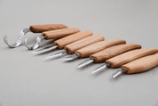 WOOD CARVING SET OF 8 KNIVES (8 KNIVES IN ROLL + ACCESSORIES) S08 - CISEAUX À SCULPTER FORGÉS