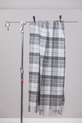 GREY & WHITE TARTAN THROW, LAMBS WOOL BLANKET - WOOLEN BLANKETS AND SCARVES, IRELAND