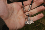 THOR'S HAMMER LEATHER BOLO, BRONZE - BRONZE HISTORICAL JEWELS