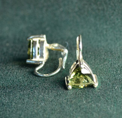 MOLDAVITE SILVER EARRINGS, TRIANGLES, AG 925 - MOLDAVITES, TEKTITES