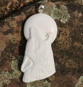 WOLF AND MOON, CARVED BONE PENDANT - ANIMAL PENDANTS