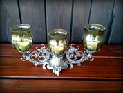 THREE WISE MEN CANDLEHOLDER, PEWTER AND GLASS - TIN GOBLETS