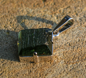 DRUSA, CZECH MOLDAVITE PENDANT, SILVER - MOLDAVITES, CZECH