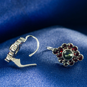 SIBILA, EARRINGS, MOLDAVITE, GARNET, SILVER - MOLDAVITES, CZECH